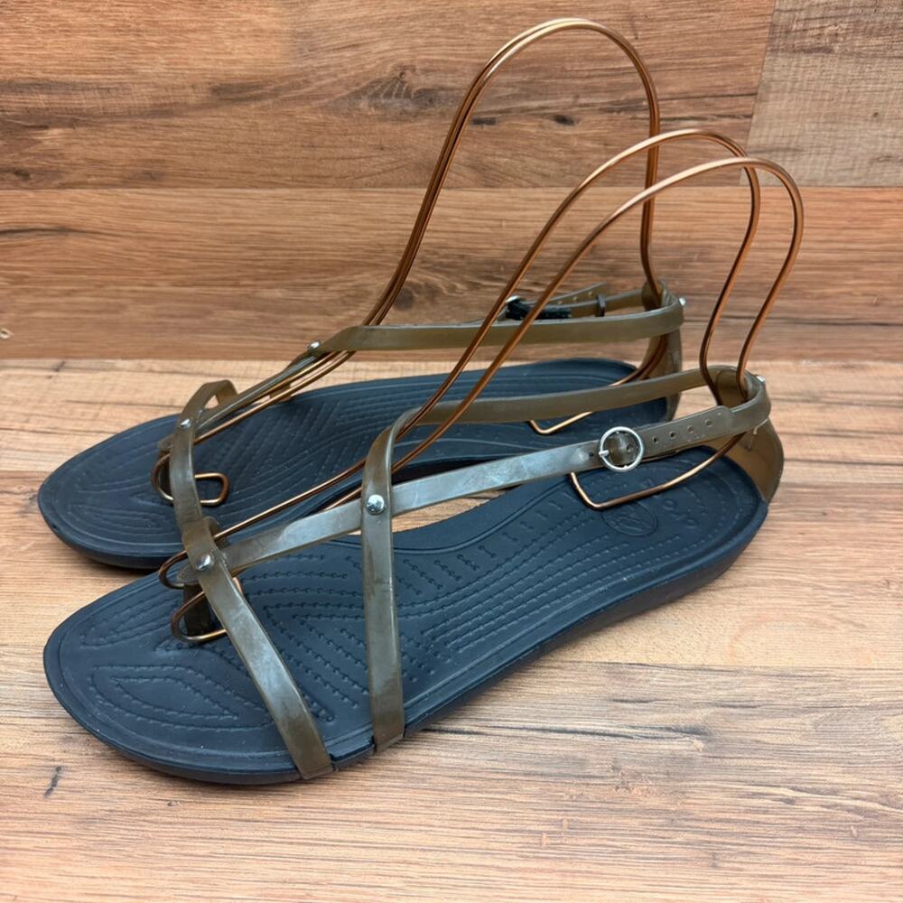 Crocs Womens Size 8 Olive Green black Jelly Gladiator Sandals Strappy Buckle